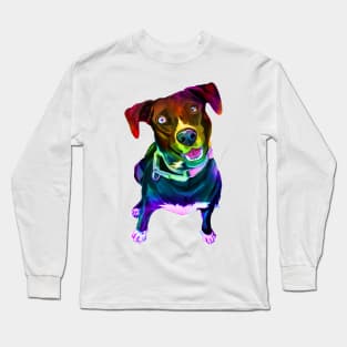 Psychedelic Colorful Canine Labrador Mix Long Sleeve T-Shirt